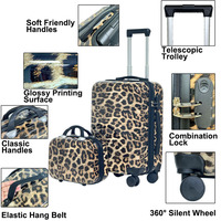 Chariot à bagages de voyage Oxford personnalisé ensemble de valise bagage à main durable roue tournante léopard graphique PC imprimé coeur personnalisé