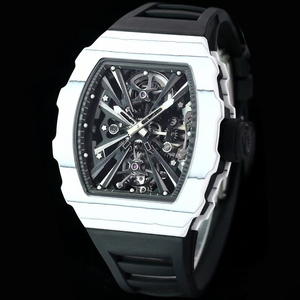 High-End Luxury Designer Style White <b>Case</b> Skeleton Automatic Mechanical <b>Watch</b> Tonneau Shape Sapphire Crystal High-Grade Rubber - Product Image 2