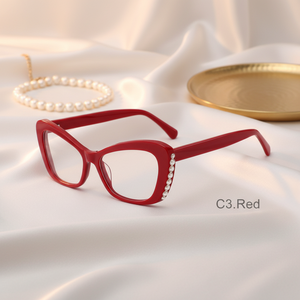 Occhiali da Lettura <span class=keywords><strong>di</strong></span> Lusso con Decorazione in Perle, Montatura Completa in Acetato, Nero Solido, Occhiali alla Moda Pronti per la Vendita all'Ingrosso - Product Image 1
