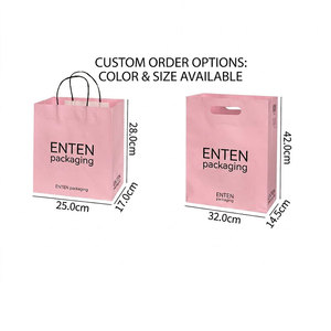 Bolsa de Papel Kraft Rosa Personalizada con Logotipo, Bolsa de Papel Portátil Reutilizable para Compras, Empaque de Alimentos, Comida para Llevar, Café, Panadería - Product Image 4