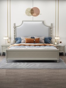 Lit king-size rembourré avec tête de lit en similicuir, style transitionnel, cadre de lit souple, construction en bois, couleur beige - Product Image 1