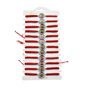 Mới Bán Buôn Chuỗi Vòng Tay Bện Màu Đỏ Pha Lê Đá Mân Côi Vòng Đeo Tay Jesus Tôn Giáo Điều Chỉnh Vòng Đeo Tay - Product Image 5