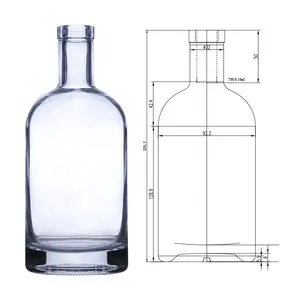 Proveedor de fábrica, botellas de licor de vidrio de 750ml, botellas de licor de botella de vidrio de whisky vacías