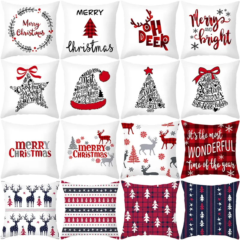 Wholesale Decorative Cushion Christmas Polyester Pillow Covers Santa Deer Snowflake Snowman Pillow Case