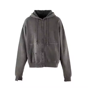 Sudadera con capucha con cremallera y hombros descubiertos para hombre, Jersey de algodón de gran tamaño 100%, sudadera con lazo francés para hombre - Product Image 4