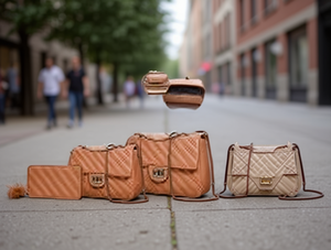 Set di tre borse a tracolla e portafogli da donna in vera pelle, motivo a tinta unita, per tutte le stagioni - Product Image 2