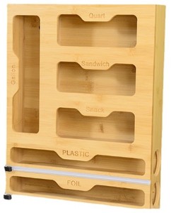 Ziplock bag organizer kitchen drawer organization Bamboo Foil and Plastic Wrap Storage Bag Organizer