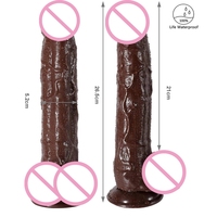 Dildo realista de silicona suave color café oscuro con ventosa, ecológico, para mujeres, juguete sexual, dildo negro.