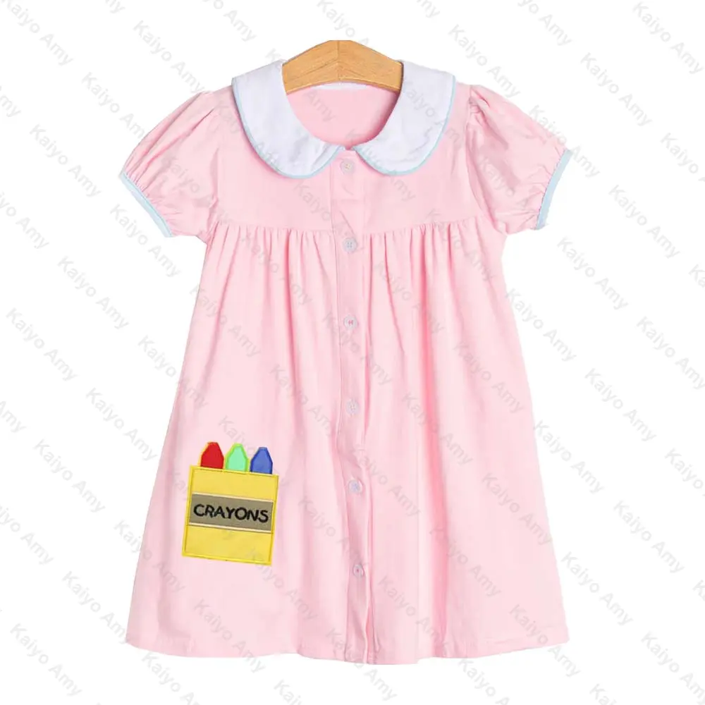 boutique back to school light pink kids dresses for girls peter pan collar classroom summer outfits