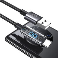 USAMS kabel pengisi daya USB C, keluaran baru 66W pengisian cepat kabel C aluminium Aloi tampilan Digital Tipe C UNTUK Samsung Huawei
