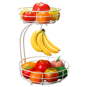 Maßgefertigter Umweltfreundlicher Doppelschichtiger Metall-Obstkorb Aufbewahrungsregal mit Abnehmbarem Tablett für Haushalt und Gastronomie - Product Image 1