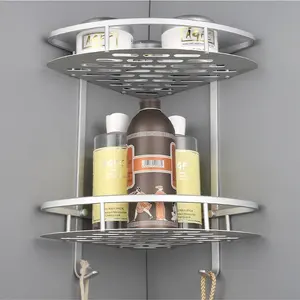 Top Seller No Punch ing Super Sticky Badezimmer Wand halterung Aluminium Eck regal Dusch wanne mit Saugnapf Aufkleber