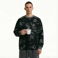 AMCLEVER Nouveau T-shirt Homme à Manches Longues Col Rond Coupe Ample en Polyester/Coton Anti-boulochage, Texture Gaufrée et Imprimé Camouflage de Haute Qualité