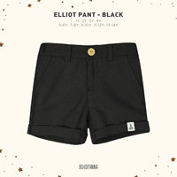 BOHOPANNA Elliot Celana Pendek Anak Laki-laki Hitam Warna Solid Kancing Tersembunyi Pinggang Tinggi Celana Santai Musim Panas 1Y-14Y