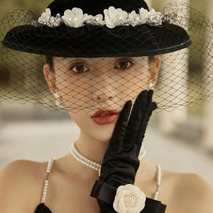 Gatsby britannique femmes église kentucky clip dans mariage thé fête robe de mariée femmes habillé fascinateur derby chapeau et gants ensemble - Product Image 1