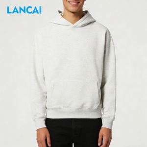 Lancai Drawstring-Free Heavyweight 100% Cotton Stand Solid Casual French Terry Oversized Hoodie Digital Embroidery Drop Shoulder - Product Image 2