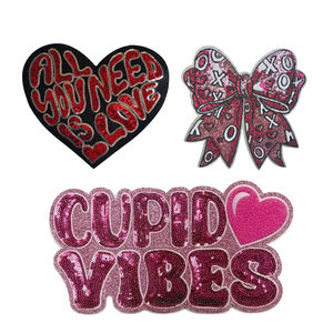 Certified Factory Cupid Vibes <b>Letter</b> Glitter Sequin Patch Happy Valentine'S Day Custom Sequin Chenille Patches Iron <b>On</b> Clothing - Product Image 1