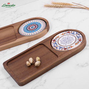 Juego de bandejas rectangulares de madera de acacia para servir con posavasos de barro de diatomeas para servir postres, té o platos, incluidas alfombrillas y almohadillas - Product Image 4