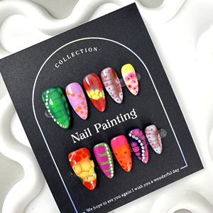 Ongles pressés en <span class=keywords><strong>diamant</strong></span> à motif de pois peints à la main, taille moyenne, en amande, avec colle, ongles artificiels pour filles et femmes - Product Image 4