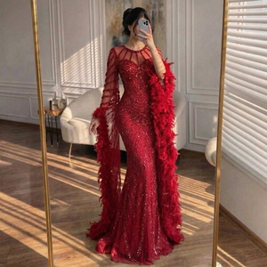 Serene Hill LA72708A Abito da Sera Rosso con Scollo Rotondo, Sirena e Perline, Maniche a Volant, <span class=keywords><strong>Vestito</strong></span> Formale da Festa per <span class=keywords><strong>Donna</strong></span> - Product Image 1