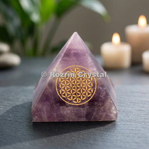 Chakra Gemstone Healing Pyramid | Handmade <b>Amethyst</b> Reiki Set with Carved Crystal <b>Bracelet</b> for Love Rituals Gift From Gujarat - Product Image 2