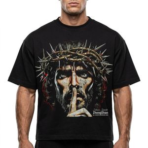 Camiseta Vintage <span class=keywords><strong>de</strong></span> Peso Pesado ZhengShan para <span class=keywords><strong>Hombre</strong></span>, Corte Holgado, con Gráfico <span class=keywords><strong>de</strong></span> Jesús, Estilo Gótico Urbano, 100% Algodón Tejido - Product Image 1