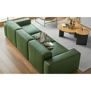 Sofás de produção em massa para decoração, sofás modernos de couro legítimo e verde para casa, sala de estar, conjunto de sofá