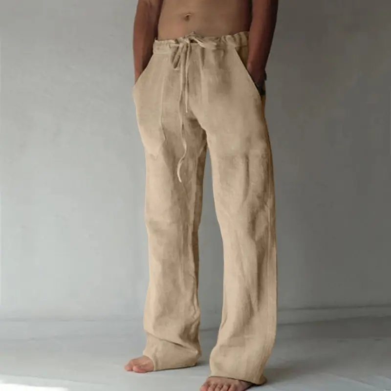 फैक्टरी थोक पुरुषों सन Sweatspants सांस गर्मियों ठोस रंग लोचदार कमर अवकाश सनी पैंट