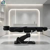 Fauteuil de Dermatologie Électrique Qunpeng à 4 Moteurs, Lit de Beauté Noir, Chaise Cosmétique de Luxe Inclinable, Table Rotative à 360° pour Salon