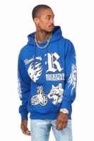 Vente en gros Nouvel arrivage personnalisé Pull à capuche bleu royal en coton épais Pull à capuche graphique pour hommes Street Heavyweight Wear