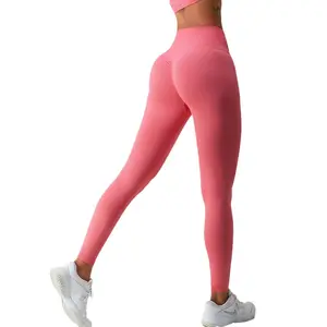 Leggings de levantamiento de glúteos para mujer, cintura en V de tiro medio, corte cruzado sobre entrenamiento de gimnasio, mallas de Yoga sin costuras