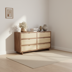 Commode minimaliste en teck massif Viona avec 6 tiroirs, écologique et durable, pour chambre, salon ou entrepôt - Product Image 3