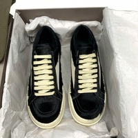 En stock Chaussure décontractée unisexe basse noire à lacets en cuir Owens de luxe à semelle épaisse