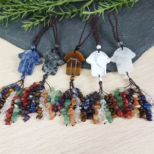 Healing Natural Stone Hamsa Hand Energy 7 Chakra Crystal Gravel Reiki Spiritual Quartz Car Hanging Home Window Wall Decoration