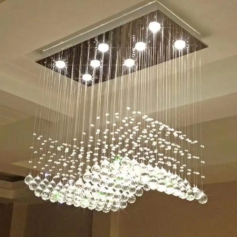 High Quality Luxury Lighting Rectangular Dining Table K9 Crystal Raindrop Chandelier Modern Pendant Lamp