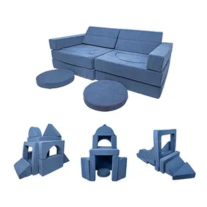 Melhor presente para crianças, sofá-cama infantil, capa de veludo azul escuro, conjunto de móveis elásticos para sala de estar com material de espuma, ideal para crianças