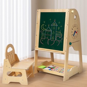 Caballete de Dibujo de Madera para Niños con Silla, Pizarra Magnética, Estación de Aprendizaje para Niños de 3 a 6 Años - Product Image 1