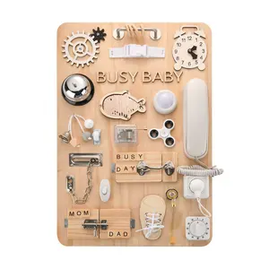 Wooden Handmade Baby Sensory Activity Boards With Keys Lock Latches Time Telling Clock Buckle Montessori Toys