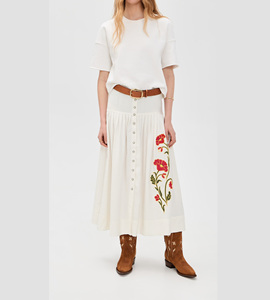 <span class=keywords><strong>Falda</strong></span> Midi <span class=keywords><strong>Blanca</strong></span> <span class=keywords><strong>con</strong></span> Bordado Floral - <span class=keywords><strong>Falda</strong></span> Plisada Bohemia de Cintura Alta <span class=keywords><strong>con</strong></span> Botones para Mujer - Product Image 5