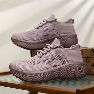 Zapatillas deportivas de malla, multicolor, transpirables, con cordones, informales, con suela gruesa, que aumentan la altura, cómodas - Product Image 4