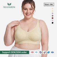 SHANGBINI Soutien-gorge sans couture sans armatures à pression zéro, avec bande de maintien côtelée, bralette pour poitrines généreuses, L-5XL