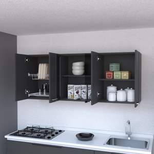 Gabinete de pared Wengue negro DB Shelton de 59 pulgadas con dos puertas de vidrio centrales Solución de almacenamiento de cocina - Product Image 4