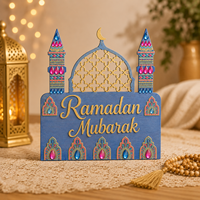 Pafu Ramadan Mubarak, Décoration de table en bois en forme de mosquée, Cadeau musulman pour l'Aïd, Décoration de fête à domicile avec croissant de lune pour le Ramadan