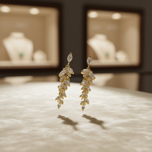 Esnfalvleb Boucles d'oreilles pendantes en cristal doré pour femme, design romantique à motif végétal, serti de griffes E3839 - Product Image 2