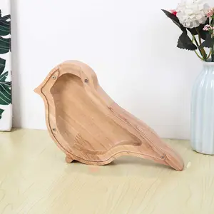 Factory Price Wooden Decoration Toy Bird Shaped Money Saving Box Clear Glass Coin Bank Piggy Can Bank For Kid