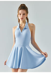 Toptan kadınlar spor Fitness Halter boyun Polo yaka şort 2-In-1 spor tenis Golft giymek tek parça etek elbise giyim - Product Image 3