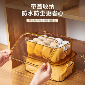 Caja de almacenamiento acrílica con tapa, organizador rectangular de ropa para escritorio, armario, diseño de cubierta pequeña en naranja y gris - Product Image 1