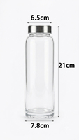 Bouteille d'eau en verre borosilicate transparent de 24 oz avec couvercle en acier inoxydable, gourde de sport étanche à large ouverture pour eau gazeuse