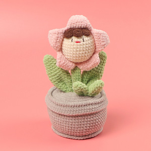 Pianta in vaso lavorata a maglia uncinetto filato tessuto di simulazione fiore per la casa Desktop Bonsai decoro - Product Image 3