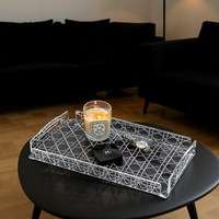 Plateau décoratif rectangulaire en acrylique transparent avec motif tressé, organisateur de coiffeuse pour parfums, bijoux, cosmétiques et rangement de bureau